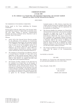 COMMISSION DECISION of 24 July 2003 on the minimum set