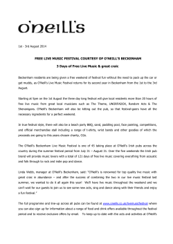 1st - 3rd August 2014 FREE LIVE MUSIC FESTIVAL COURTESY OF