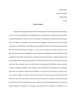 Hannah Marr Food for Thought Sarah Smith 2/12/17 Critical