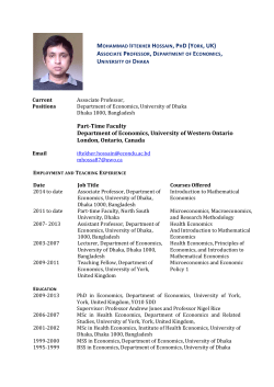 Part-Time Faculty Department of Economics, University of Western