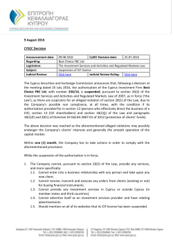 9 August 2016 CYSEC Decision The Cyprus Securities and