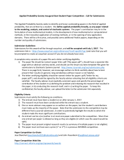 Applied Probability Society Inaugural Best Student Paper Competition