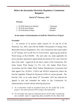 Tariff for Wind Power Plants- FY14-18