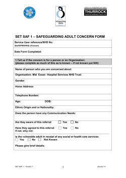 SET SAF 1 &ndash; SAFEGUARDING ADULT CONCERN FORM Service