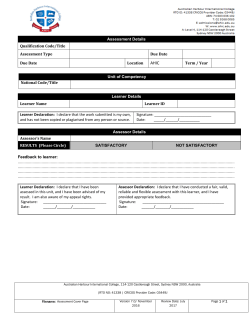 Assessment Details Qualification Code/Title Assessment Type Due
