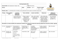 Training Session Plan Course title: Risk Assessment Toolbox Talk