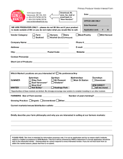 Primary Producer Vendor Interest Form Vendor Category: Farm