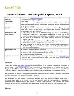 Terms of Reference – Junior Irrigation Engineer, Kabul - Landell