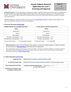 Human Subjects Research: Application for Level 1 Screening and