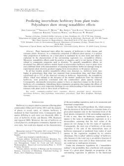 Predicting invertebrate herbivory from plant traits: Polycultures show