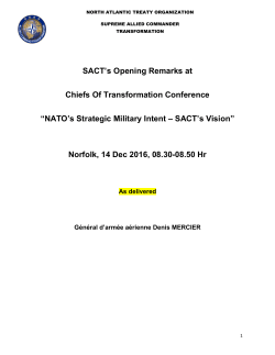SACT`s Opening Remarks at Chiefs Of Transformation Conference