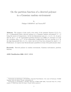 On the partition function of a directed polymer in a Gaussian random