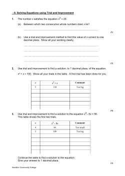 Solving Equations using Trial and Improvement
