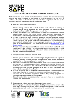 FACILITATORS AND BARRIERS TO RETURN TO WORK (RTW