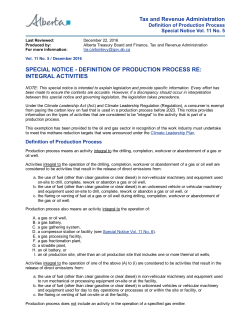 SPECIAL NOTICE DEFINITION OF PRODUCTION PROCESS RE