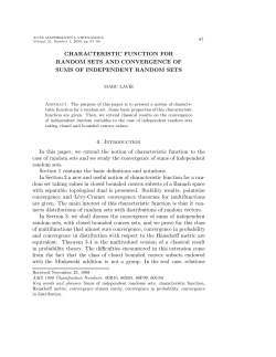 CHARACTERISTIC FUNCTION FOR RANDOM SETS AND