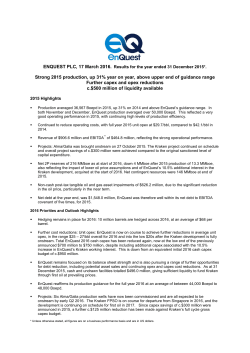 Strong 2015 production, up 31% year on year, above