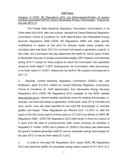 Staff Paper Adoption of CERC RE Regulations 2012 and