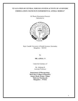 evaluation of central nervous system activity of ayurvedic formulation