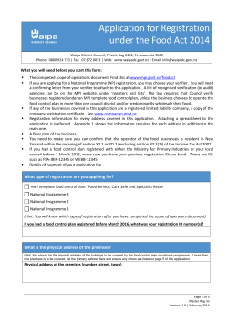 Application for Registration under the Food Act 2014