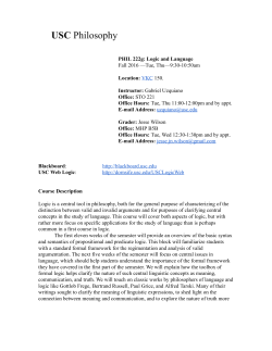 PHIL 222g: Logic and Language Fall 2016 &mdash;Tue, Thu&mdash;9:3010