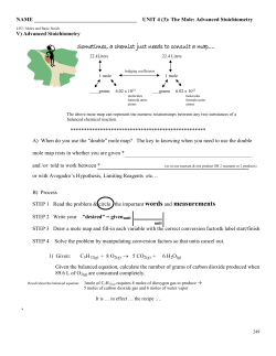 NAME UNIT 4 (3): The Mole: Advanced Stoichiometry I