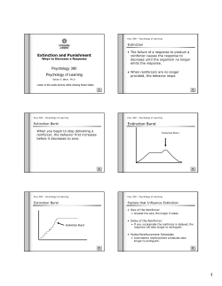 Psychology 390 Psychology of Learning Extinction and Punishment