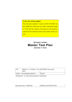 2. Details of the Master Test Plan