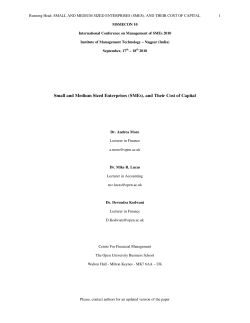 Small and medium sized enterprises (SMEs) and their cost of capital