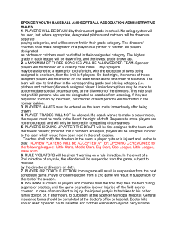 SPENCER YOUTH BASEBALL AND SOFTBALL ASSOCIATION