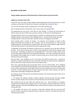BIG ENERGY SAVING WEEK Energy suppliers agreement