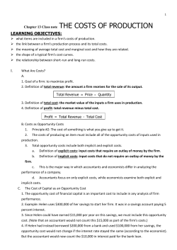 Chapter 13 Class note THE COSTS OF PRODUCTION