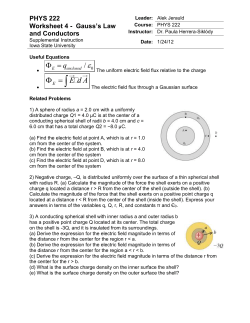 PHYS 222 Worksheet 4 - Gauss`s Law and