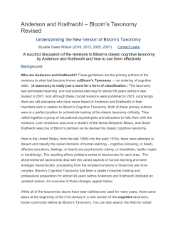 Anderson and Krathwohl – Bloom`s Taxonomy Revised