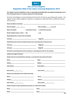 Use of Force Register Regulation 20(d) of the Liquor Licensing