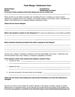 Food Allergy/ Intolerance Form