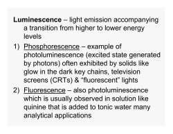 Luminescence – light emission accompanying a transition from