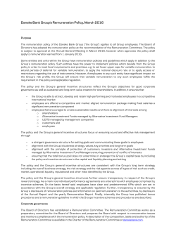 Danske Bank`s remuneration policy