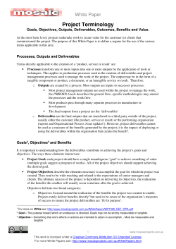 Outputs, Outcomes and Benefits - Mosaic Project Services Pty Ltd