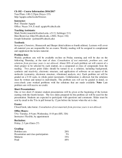 Ch 102 &ndash; Course Information 2016/2017 Tues/Thurs 1:00