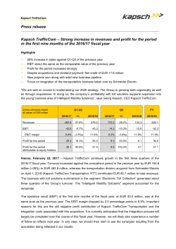 Press release Kapsch TrafficCom &ndash; Strong increase in