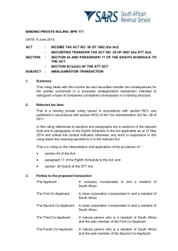 BPR171 Amalgamation Transaction