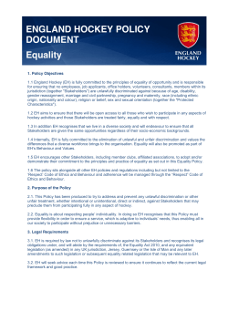 ENGLAND HOCKEY POLICY DOCUMENT Equality