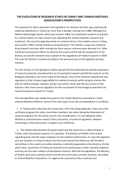 the evolution of research ethics in turkey and turkish bioethics