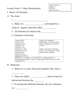 Lecture Notes 3: Basic Biochemistry I. Basics of Chemistry A. The