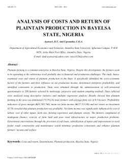 analysis of costs and return of plaintain production in bayelsa state