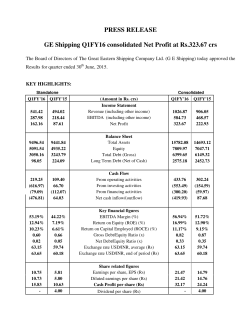 PRESS RELEASE GE Shipping Q1FY16 consolidated Net Profit at