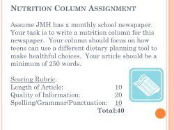 Nutrition Column Assignment Assume JMH has a monthly school