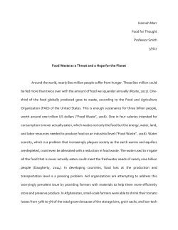 Hannah Marr Food for Thought Professor Smith 3/7/17 Food Waste