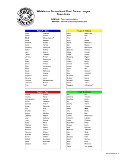 Whitehorse Recreational Coed Soccer League Team Lists